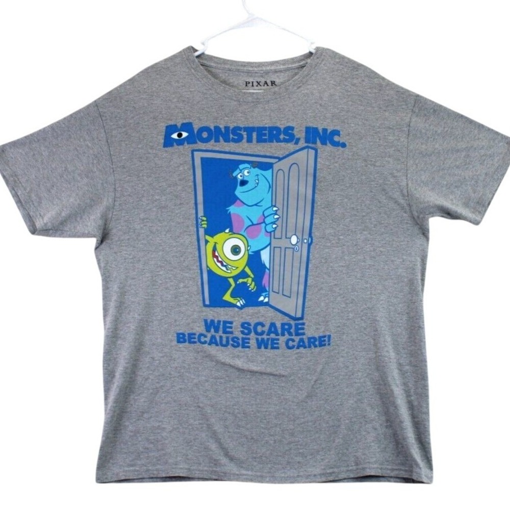 Monsters Inc Pixar Graphic T Shirt Mens L‎ Gray Sulley We Scare Because We Care